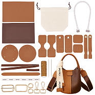 DIY Sew on PU Leather Bucket Bags Kits, with PU Leather Bag Bottom & Cover, Metal Clasps & Buckles, Needles, Thread, Sienna(DIY-WH0304-510B)