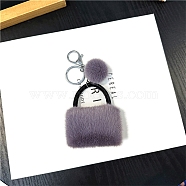 Fibre Keychian, Bag Shape, Pom Pom Pendant, Medium Purple, 8cm(PW-WG0FB99-03)