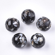 Resin Beads, with Shell, Round, Black, 14x13~14mm, Hole: 2mm(RESI-T024-36A-01)