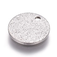 304 Stainless Steel Textured Pendants, Flat Round, Stainless Steel Color, 10x1mm, Hole: 1.2mm(STAS-I098-01-10mm-P)