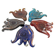 Handmade Silver Foil Glass Big Pendants, with Gold Sand, Octopus, Mixed Color, Size: about 66mm long, 58mm wide, hole: 8mm(X-FOIL-X012-M)