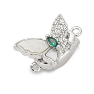 Brass Box Clasps, with Glass and Shell, Butterfly, Platinum, 11x17x10mm, Hole: 1.4mm(KK-P291-41P)