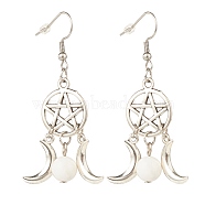Woven Net with Natural Howlite Dangle Earrings, Alloy Moon and Star Earrings for Women, 58mm, Pin: 0.7mm(EJEW-JE04945-03)