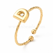 304 Stainless Steel Open Cuff Rings, Jewely for Women, Real 18K Gold Plated, Letter D, Inner Diameter: 19mm, Letter: 7x6mm(RJEW-K261-02G-D)