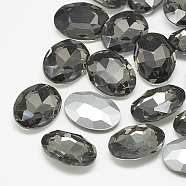 Pointed Back Glass Rhinestone Cabochons, Back Plated, Faceted, Oval, Black Diamond, 18x13x5.5mm(RGLA-T080-13x18mm-03)