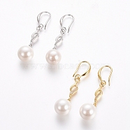 Brass Dangle Earrings, with Clear Cubic Zirconia and Shell Pearl, Long-Lasting Plated, Mixed Color, 43.5mm, Pin: 1mm(EJEW-E196-04)