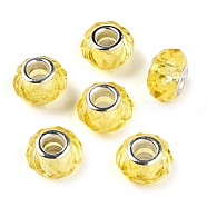 Handmade Glass European Beads, Large Hole Beads, Silver Color Brass Core, Yellow, 14x8mm, Hole: 5mm(GPDL25Y-10)