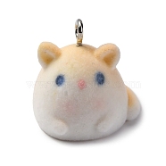 Flocky Animal Resin Pendants, with Platinum Iron Loop, Hamster, 22.5x22x21mm, Hole: 2.5mm(FIND-S001-05H)