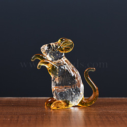 Glass Chinese Zodiac Figurines Statues for Home Office Desktop Feng Shui Ornament, Mouse, 77.7x27.8x62.8mm(PW-WGC1701-01)