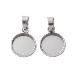 304 Stainless Steel Pendant Cabochon Settings, Flat Round Charms, Stainless Steel Color, Tray: 12mm, 17.5x13.5x2mm, Hole: 6x3.5mm(STAS-L282-010P-04)