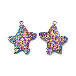 Ion Plating(IP) 304 Stainless Steel Pendants, Textured, Starfish Charm, Rainbow Color, 26x21x2mm, Hole: 1.8mm(STAS-A070-37MC)