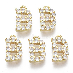 Brass Micro Pave Cubic Zirconia Charms, Nickel Free, Letter, Clear, Real 18K Gold Plated, Letter.B, 12.5x7.5x2.5mm, Hole: 1.2mm(KK-T060-05-B-G-NF)