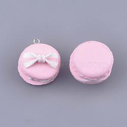 Handmade Polymer Clay Pendants, Macarons with Bowknot, Pink, 28~30x25~26x16~21mm, Hole: 2mm(CLAY-Q240-019G)