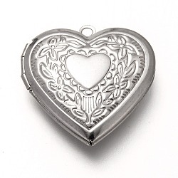 Non-Tarnish 316 Stainless Steel Locket Pendants, Photo Frame Charms for Necklaces, Heart, Stainless Steel Color, 29x28.5x7mm, Hole: 2mm, Inner Diameter: 20x21mm(X-STAS-P268-01B-P)