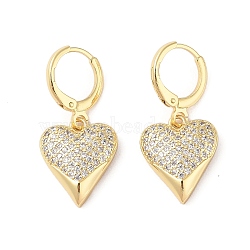 Rack Plating Brass Micro Pave Clear Cubic Zirconia Leverback Earrings Earrings for Women, Cadmium Free & Lead Free, Long-Lasting Plated, Heart, Real 18K Gold Plated, 29x14mm(EJEW-G394-32G)