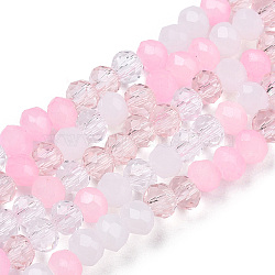 Glass Beads Strands, Faceted, Rondelle, Pink, 3x2.5mm, Hole: 0.6mm, about 145~150pcs/strand, 34~35cm(EGLA-A034-M2mm-02)