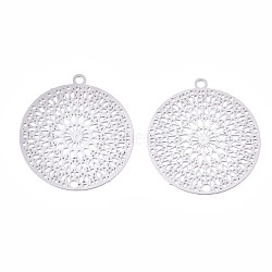 201 Stainless Steel Filigree Pendants, Etched Metal Embellishments, Kaleidoscope Pattern, Stainless Steel Color, 22x20x0.3mm, Hole: 1.2mm(X-STAS-R102-12P)