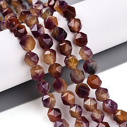 Dyed Natural White Jade Beads Strands, Two Tone, Faceted, Star Cut Round Beads, Chocolate, 7~8x6~7.5x6~7.5mm, Hole: 1mm, about 48~49pcs/strand, 14.17~15.35''(36~39cm)(G-T139-8mm-45G)