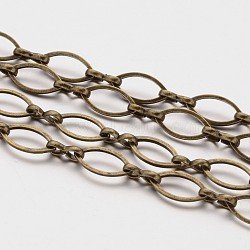 3.28 Feet Brass Handmade Chains, Marquise Link Chains, Unwelded, Horse Eye, Nickel Free, Antique Bronze, 12x6x1mm, 3 Shape Clasp: 1.2x7.5x3mm(X-CK49-AB-NF)