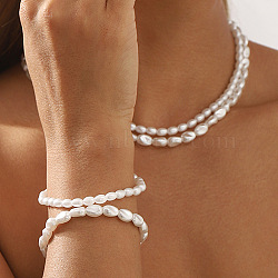 2Pcs Alloy Plastic Pearl Stretch Bracelets for Women, Oval, White, Inner Diameter: 1-7/8~2 inch inch(4.8~5.2cm)(BJEW-U011-03G)