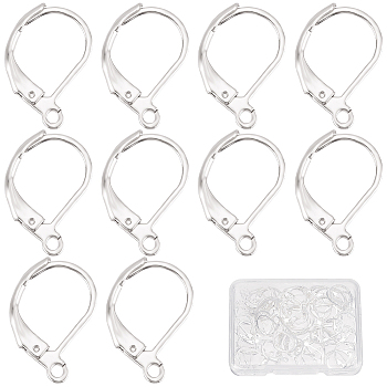 60Pcs Brass Leverback Earring Findings, with Horizontal Loops, 925 Sterling Silver Plated, 15.6x10x2mm, Hole: 1.4mm, Pin: 0.8mm
