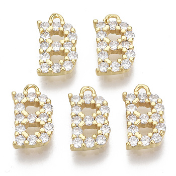 Brass Micro Pave Cubic Zirconia Charms, Nickel Free, Letter, Clear, Real 18K Gold Plated, Letter.B, 12.5x7.5x2.5mm, Hole: 1.2mm