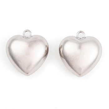 Ion Plating(IP) Brass Pendants, Heart Charms, Platinum, 28x26x13.5mm, Hole: 3mm