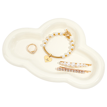 Porcelain Jewelry Dish Tray, Trinket Necklace Bracelet Candy Tray, Cloud, Lemon Chiffon, 160x237x20mm, Inner Diameter: 120x190mm