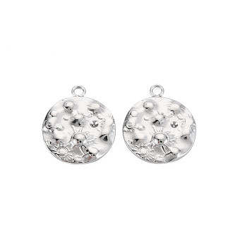 304 Stainless Steel Pendants, Flat Round, Stainless Steel Color, 18x15x2mm, Hole: 1.8mm