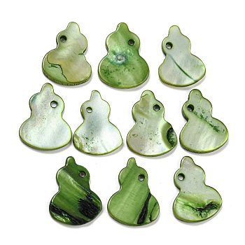 Dyed Natural Freshwater Shell Pendants, Gourd Charms, Yellow Green, 20.5~21x15~16x2~3mm, Hole: 1.5mm