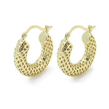 Hollow Ring Rack Plating Brass Hoop Earrings, Cadmium Free & Lead Free, Real 18K Gold Plated, 31x7mm