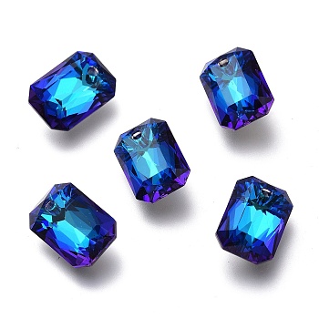 Glass Rhinestone Pendants, Back Plated, Faceted, Octagon Rectangle, Bermuda Blue, 11.5x8x4.5mm, Hole: 1.4mm