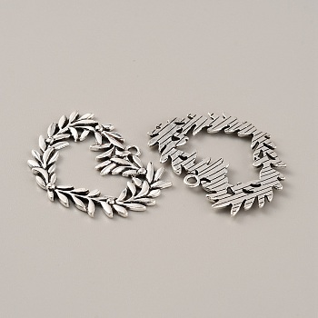 Tibetan Style Alloy Pendants, Leafy Branch Charms, Olive Branch, Antique Silver, 33x43x2.5mm, Hole: 2.2mm