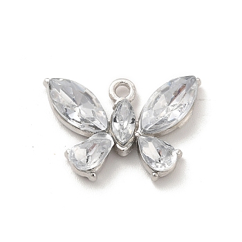Alloy Cubic Zirconia Pendants, Butterfly Charm, Platinum, 14x20x4mm, Hole: 1.5mm
