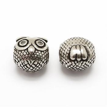 Brass  Micro Pave Grade AAA Cubic Zirconia Beads, Cadmium Free & Nickel Free & Lead Free, Owl, Clear, Thailand Sterling Silver Plated, 9x9x8mm, Hole: 2mm