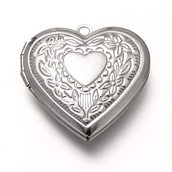 Non-Tarnish 316 Stainless Steel Locket Pendants, Photo Frame Charms for Necklaces, Heart, Stainless Steel Color, 29x28.5x7mm, Hole: 2mm, Inner Diameter: 20x21mm