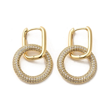 Golden Brass Micro Pave Cubic Zirconia Dangle Hoop Earrings, Ring, 30x19.5mm