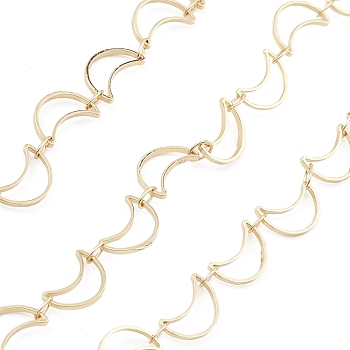 Brass Hollow Moon Link Chains, Unwelded, with Spool, Real 18K Gold Plated, 10x6x1mm