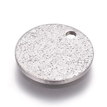 304 Stainless Steel Textured Pendants, Flat Round, Stainless Steel Color, 10x1mm, Hole: 1.2mm