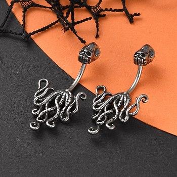 Octopus 316 Surgical Stainless Steel Belly Button Rings, Piercing Navel Rings, Curved Barbell Body Jewelry for Women, Antique Silver, 38.5x20.5mm