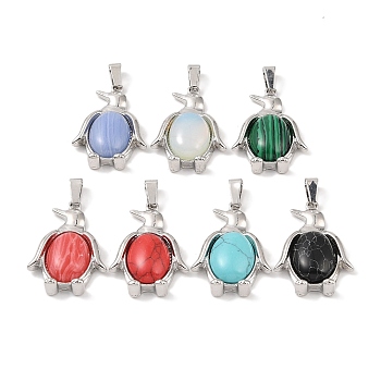 Synthetic Mixed Gemstone Pendants, with Alloy and Iron Findings, Penguin, Platinum, 34x23.5x7mm, Hole: 8x4mm