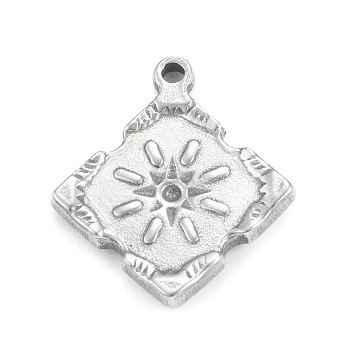 304 Stainless Steel Pendant Rhinestone Settings, Rhombus Links with Flower, Stainless Steel Color, Fit for 1.2mm Rhinestone, 17x15x2mm, Hole: 1.2mm