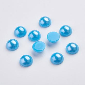 Spray Painted Imitation Pearl Acrylic Cabochons, Half Round/Dome, Dodger Blue, 5x3.5mm