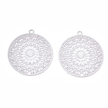 201 Stainless Steel Filigree Pendants, Etched Metal Embellishments, Kaleidoscope Pattern, Stainless Steel Color, 22x20x0.3mm, Hole: 1.2mm