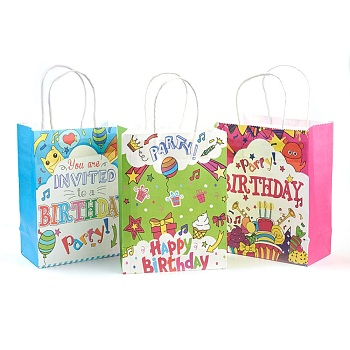 Paper Bags, with Handles, Gift Bags, Shopping Bags, Birthday Party Bags, Rectangle, Mixed Color, 21x15x8cm