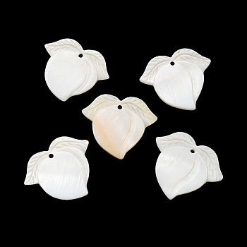 Natural Freshwater Shell Pendants, Peach Charms, Seashell Color, 24.5x29x2.5mm, Hole: 1.5mm