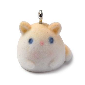 Flocky Animal Resin Pendants, with Platinum Iron Loop, Hamster, 22.5x22x21mm, Hole: 2.5mm