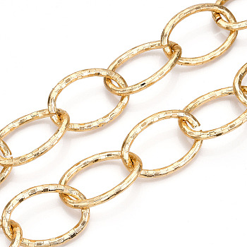Aluminum Cable Chains, Diamond Cut Oval Link Chains, Unwelded, Light Gold, 45.5x31x4.5mm