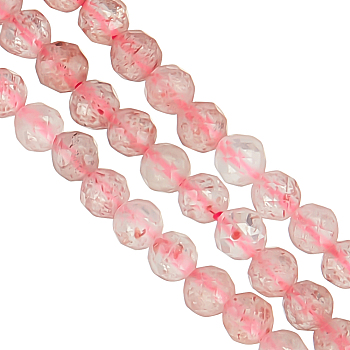 1 Strand Natural Strawberry Quartz Beads Strands, Round, Faceted, 3~3.5mm, Hole: 0.5mm, about 113pcs/strand, 15.35 inch(39cm)