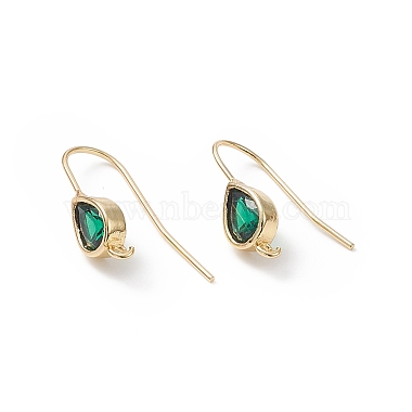 Real 18K Gold Plated Green Brass+Cubic Zirconia Earring Hooks